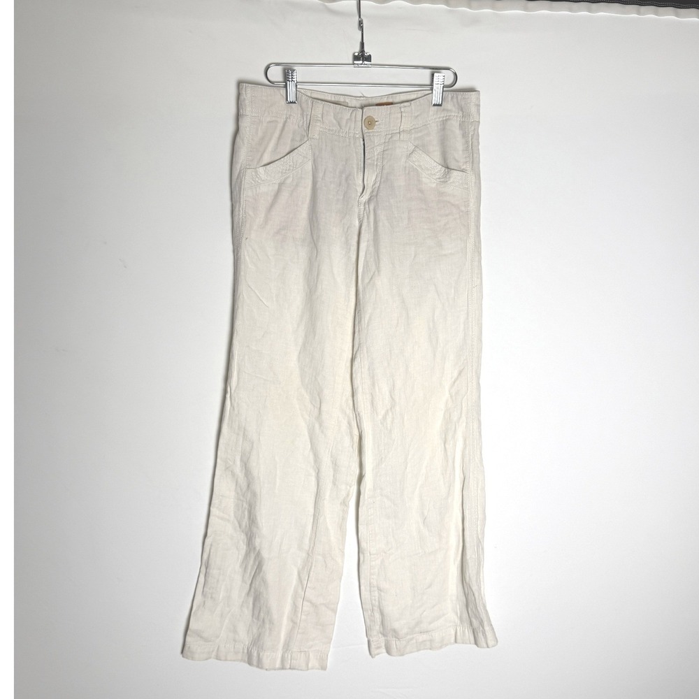 Pilcro and the Letterpress Anthropologie Cream Wide Leg Linen Pants Women 29